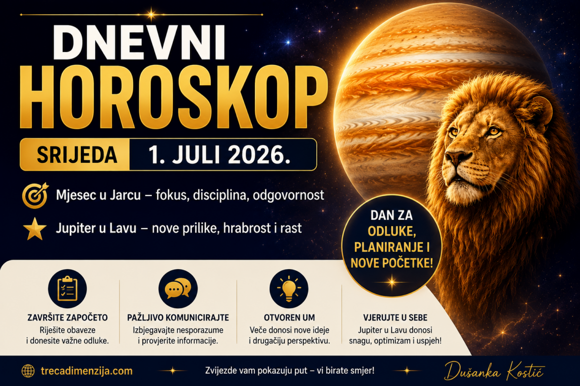 Dnevni Horoskop 1. juli 2026: Mjesec u Jarcu i Jupiter u Lavu donose velike promjene