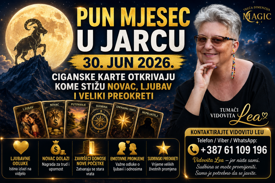 Pun Mjesec u Jarcu 30. juna 2026. otvara sudbinska vrata: Ciganske karte Vidovite Lee otkrivaju kome dolaze novac, ljubav i veliki životni preokreti
