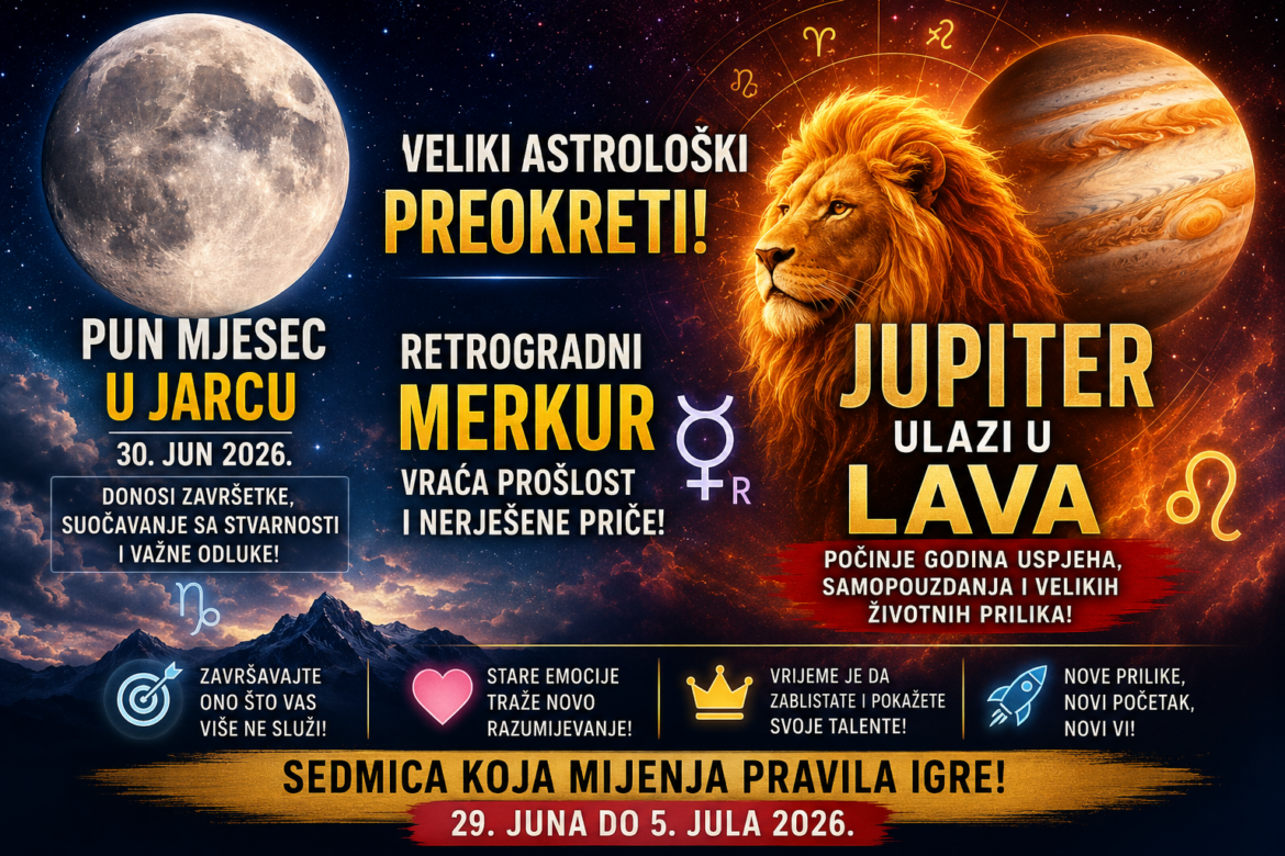 Pun Mjesec u Jarcu 30. juna donosi završetke, retrogradni Merkur vraća prošlost, a Jupiter ulazi u Lava