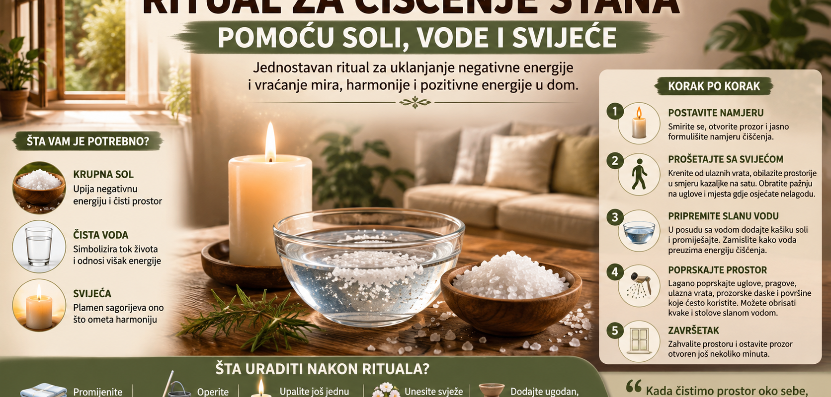 Ritual za čišćenje stana pomoću soli, vode i svijeće