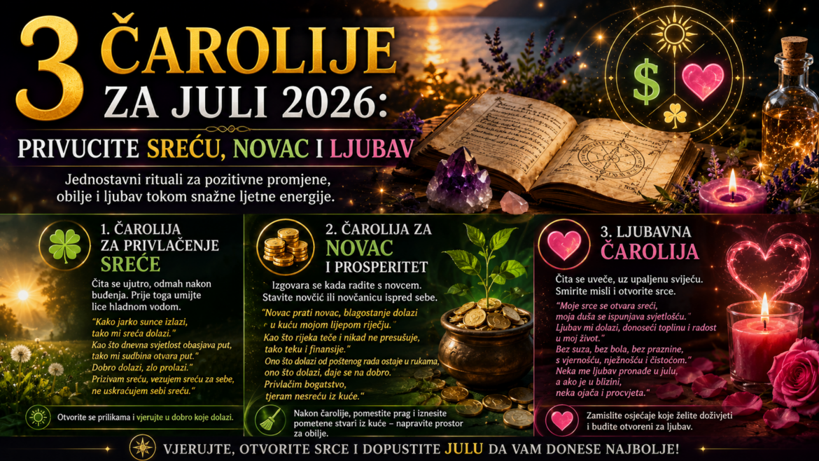 3 čarolije za juli 2026: rituali za sreću, novac i ljubav